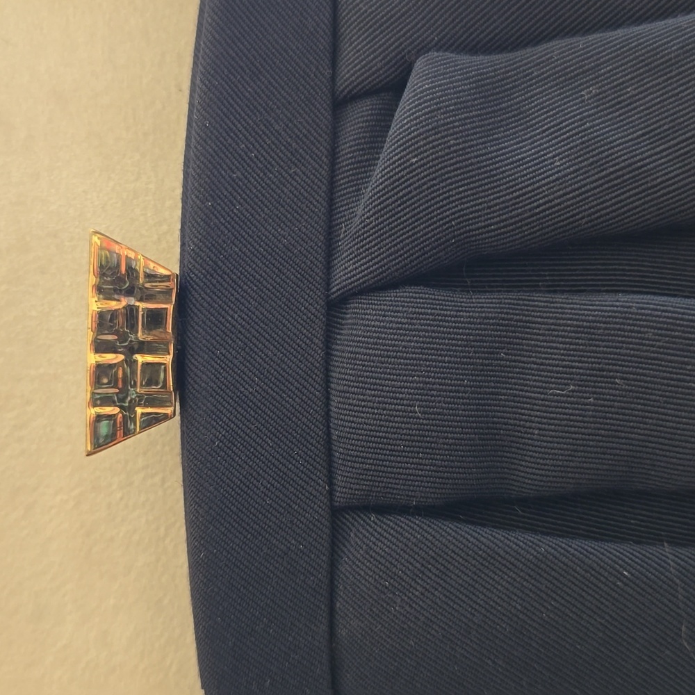 Birks - Navy Pleated Evening Handbag with Gold Hardware​ - Picture 2 of 13